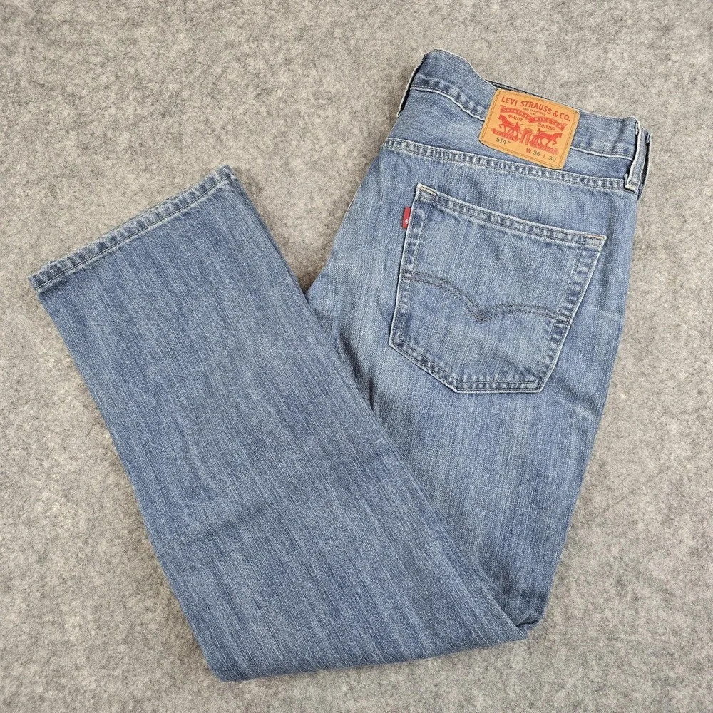 Levi's 514 Jeans Mens 36x30 Light Wash Blue Straight Denim W36 L30 Regular Fit